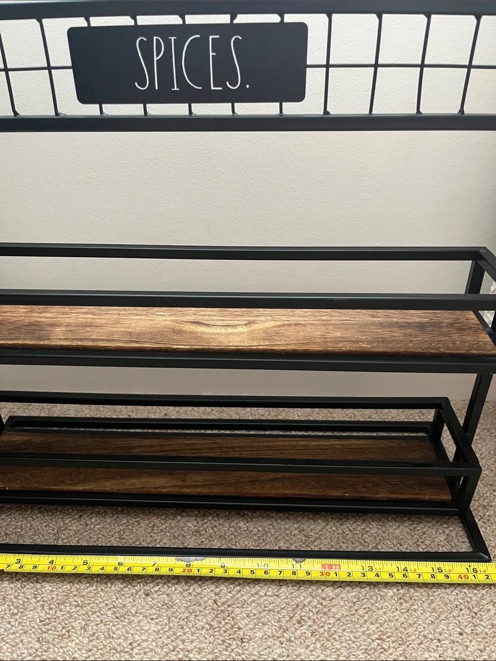 Rae Dunn HTF Spices Rack Shelf with Wood Shelves - Black and Brown